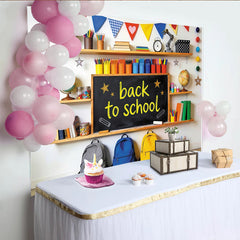 Lofaris Back to School Blackboard Backdrop with Books and Pencils, Colorful Classroom Shelf Background for Student Photography