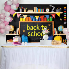 Lofaris Vibrant Back to School Backdrop with Blackboard and Globes, Educational Photo Background for Classroom Decor