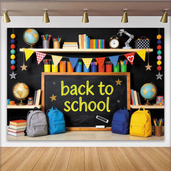 Lofaris Vibrant Back to School Backdrop with Blackboard and Globes, Educational Photo Background for Classroom Decor