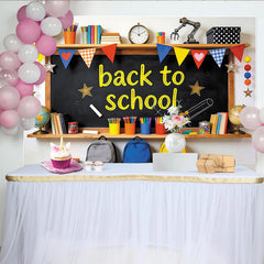Lofaris Vibrant Back to School Backdrop with Chalkboard, Books and Globes, Educational Photography Background for Classroom Decoration