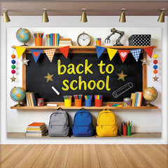 Lofaris Vibrant Back to School Backdrop with Chalkboard, Books and Globes, Educational Photography Background for Classroom Decoration