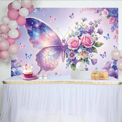 Lofaris Dreamy Iridescent Butterfly Floral Photography Backdrop, Whimsical Pastel Garden Photo Background for Girls Birthday Party, Studio