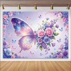 Lofaris Dreamy Iridescent Butterfly Floral Photography Backdrop, Whimsical Pastel Garden Photo Background for Girls Birthday Party, Studio