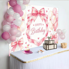 Lofaris Pink Watercolor Happy Birthday Backdrop with Balloons and Hearts, Elegant Party Background for Girls Photoshoot
