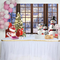 Lofaris Winter Christmas Window Backdrop, Snowy Forest and Decorated Tree Holiday Photography Background for Party Decor