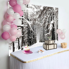 Lofaris Snowy Winter Forest Photography Backdrop with White Trees and a Path, Natural Landscape Background for Studio Photoshoot
