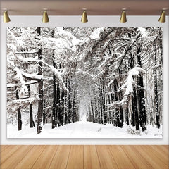 Lofaris Snowy Winter Forest Photography Backdrop with White Trees and a Path, Natural Landscape Background for Studio Photoshoot