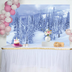 Lofaris Snowy Winter Forest Photography Backdrop with Frosted Pine Trees, Scenic Winter Wonderland Background for Studio Photoshoot