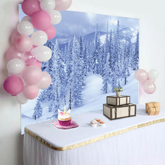 Lofaris Snowy Winter Forest Photography Backdrop with Frosted Pine Trees, Scenic Winter Wonderland Background for Studio Photoshoot