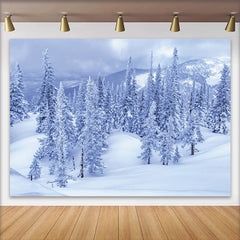 Lofaris Snowy Winter Forest Photography Backdrop with Frosted Pine Trees, Scenic Winter Wonderland Background for Studio Photoshoot