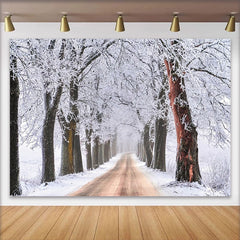 Lofaris Snow Covered Winter Forest Road Photography Backdrop with Frosty Trees, Snowy Landscape Background for Studio Portrait