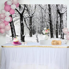 Lofaris Snowy Winter Forest Path Photography Backdrop with Bare Trees and White Snow, Scenic Nature Background for Studio Portrait