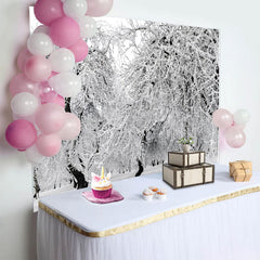 Lofaris Snowy Winter Photography Backdrop with Frosty Trees and White Landscape, Serene Studio Background for Portrait Photoshoot