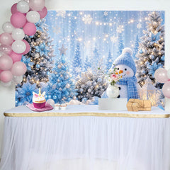 Lofaris Blue Silver Christmas Backdrop with Snowman and Snowflakes, Winter Holiday Photography Background for Party Decor