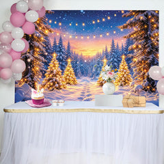 Lofaris Snowy Christmas Forest Backdrop with Glowing Lights and Pine Trees, Enchanting Winter Wonderland Background for Holiday Party