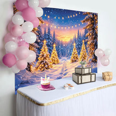 Lofaris Snowy Christmas Forest Backdrop with Glowing Lights and Pine Trees, Enchanting Winter Wonderland Background for Holiday Party