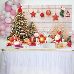 Lofaris Festive Christmas Tree and Santa Claus Holiday Backdrop, Cozy Winter Background for Family Party Decor