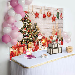 Lofaris Festive Christmas Tree and Santa Claus Holiday Backdrop, Cozy Winter Background for Family Party Decor