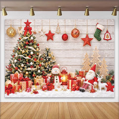 Lofaris Festive Christmas Tree and Santa Claus Holiday Backdrop, Cozy Winter Background for Family Party Decor