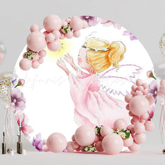 Angels Flowers Christening Round Backdrop for Special Event