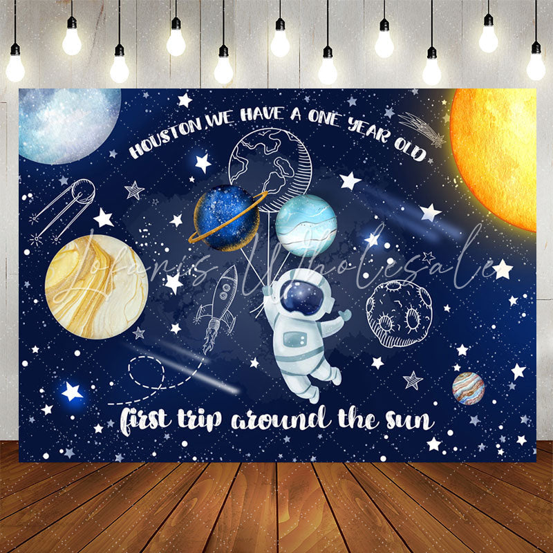 Lofaris Astronaut First Trip Around Sun 1st Birthday Backdrop