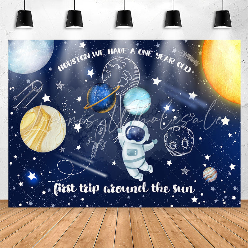 Lofaris Astronaut First Trip Around Sun 1st Birthday Backdrop
