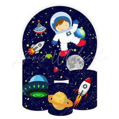 Astronaut Themed Round Backdrop and Cylinders Kit for Kids Parties