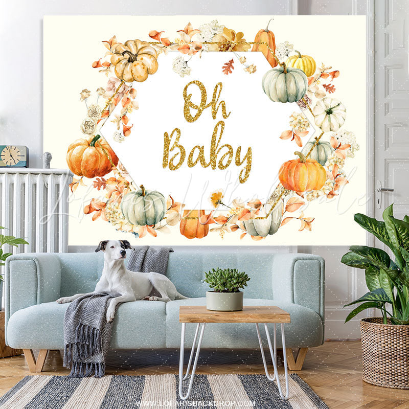 Lofaris Autumn Pumpkin With Flower Leaves Baby Shower Backdrop
