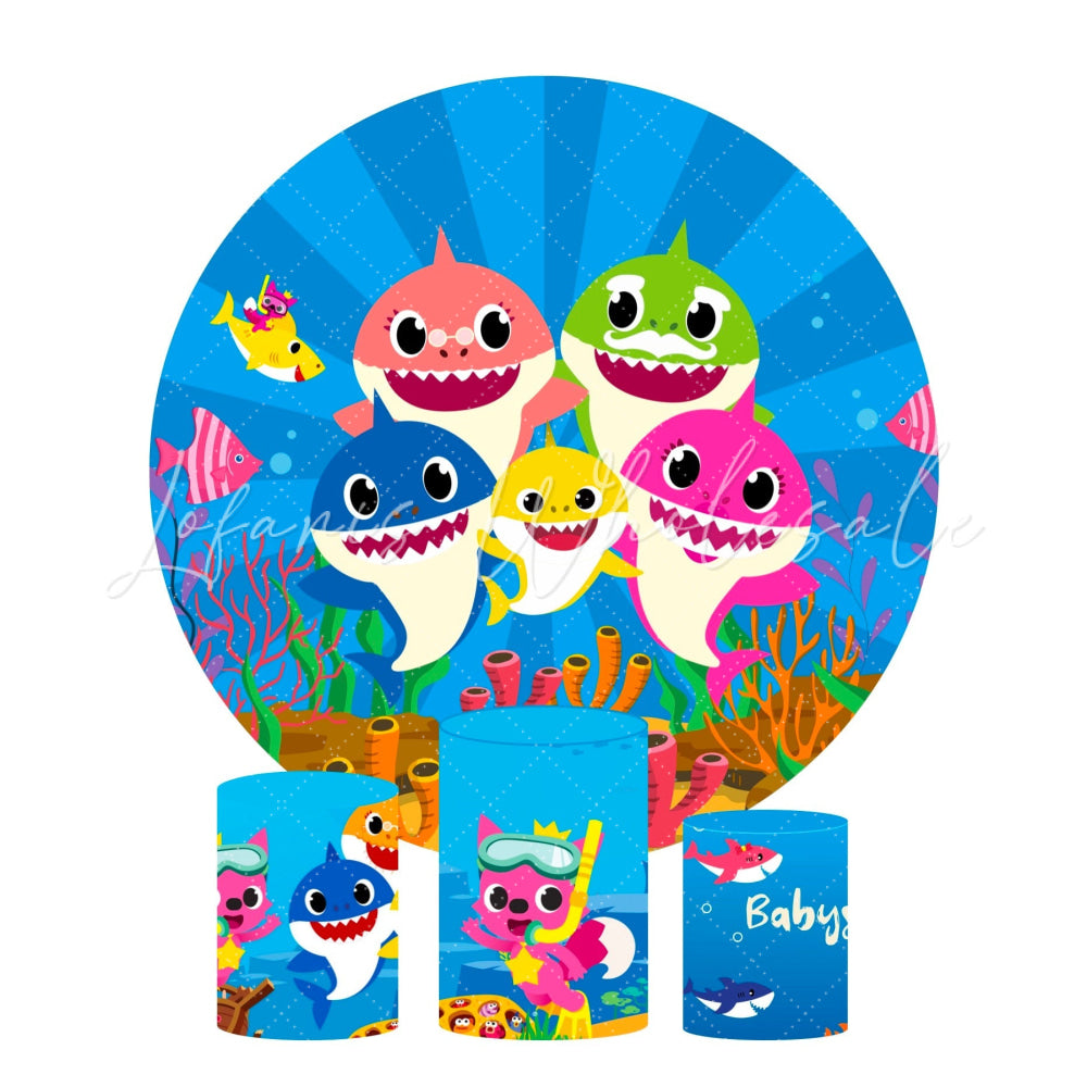 Baby Shark Birthday Party Round Backdrop Cover Plinth Cylinder Pedestal Cloth Cover