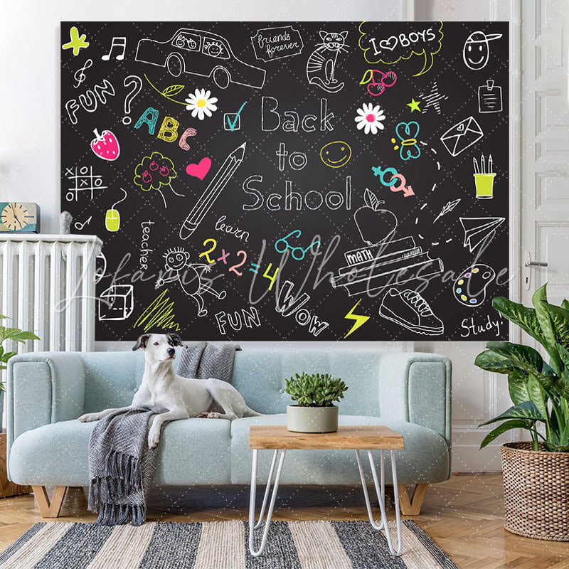 Lofaris Back to School Blackboard Chalk Drawing Kids Backdrop