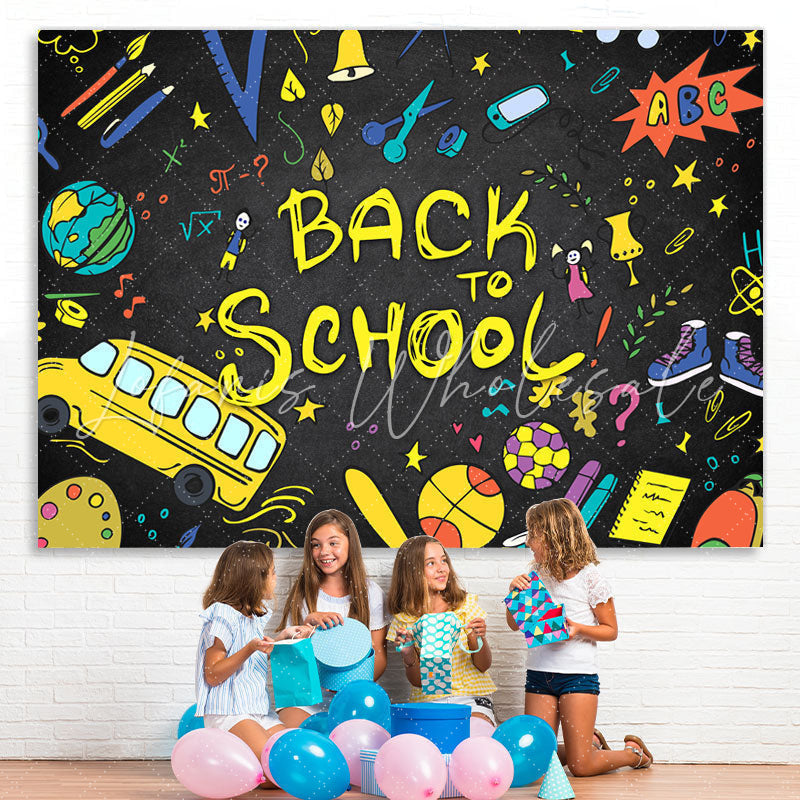 Lofaris Back to School Tellurion Pencils Bus Backdrop for Photo