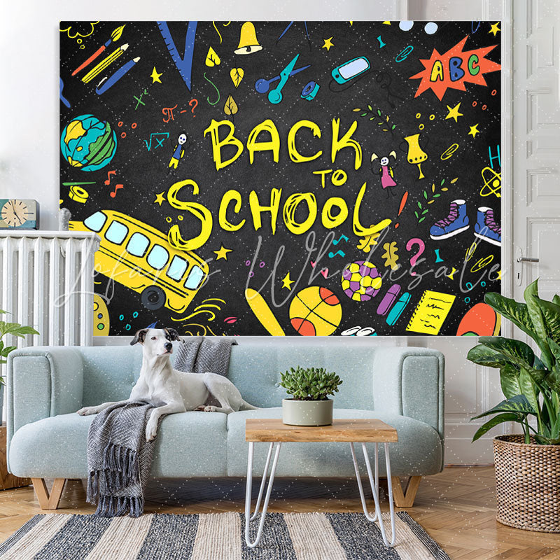 Lofaris Back to School Tellurion Pencils Bus Backdrop for Photo