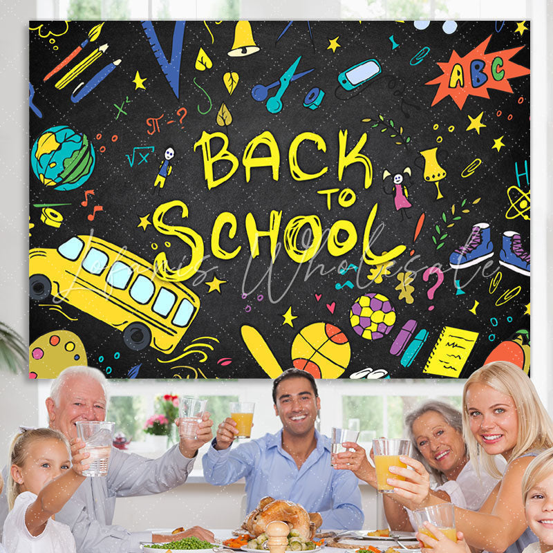 Lofaris Back to School Tellurion Pencils Bus Backdrop for Photo