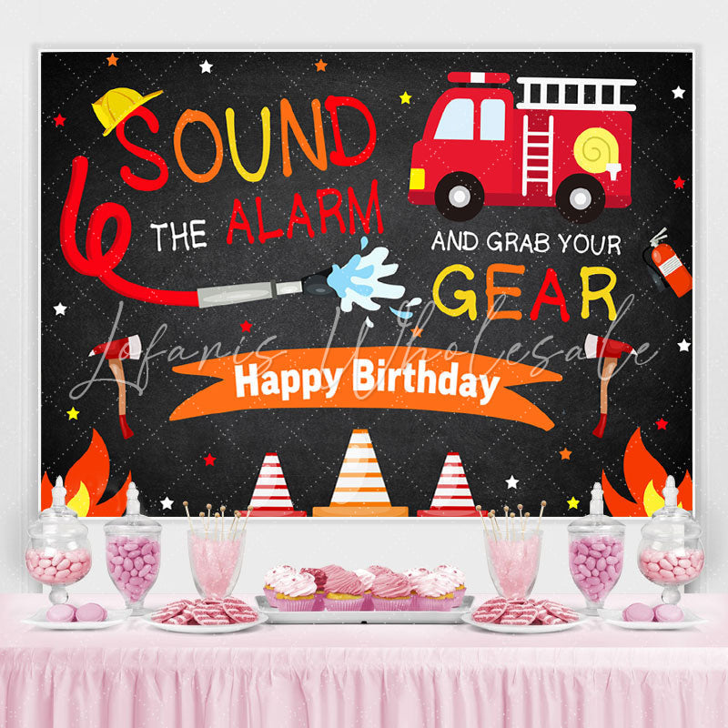 Lofaris Backdrop for Boys Firefighter Happy Birthday