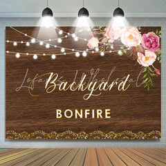 Lofaris Backyard Bonfire Wooden Pink Floral Light Backdrop