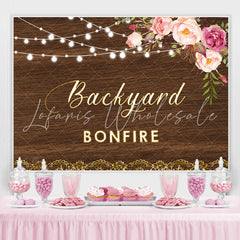 Lofaris Backyard Bonfire Wooden Pink Floral Light Backdrop