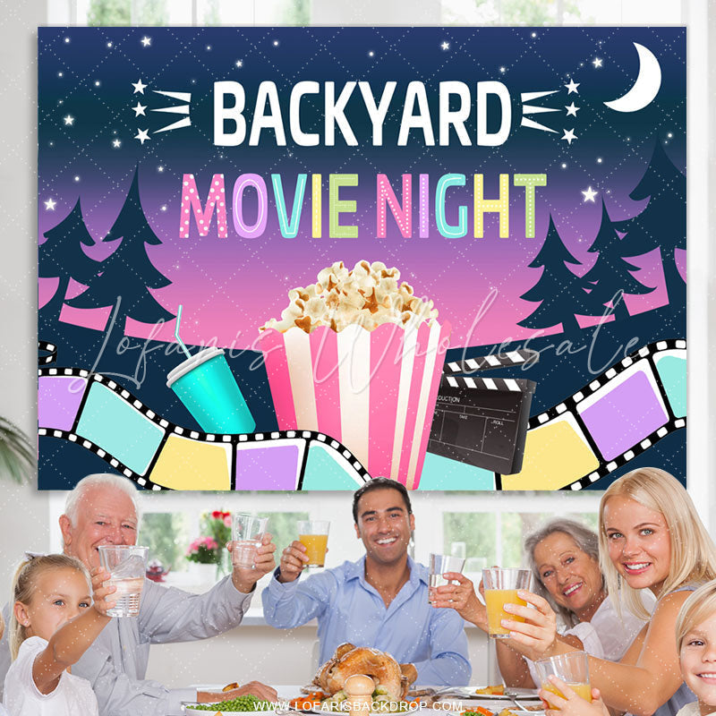 Lofaris Backyard Movie Night With Poporn And Drink Backdrop