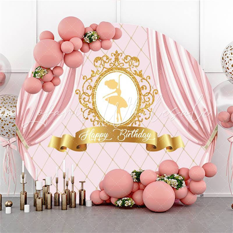 Lofaris Ballet Girl And Pink Curtain Birthday Circle Backdrop