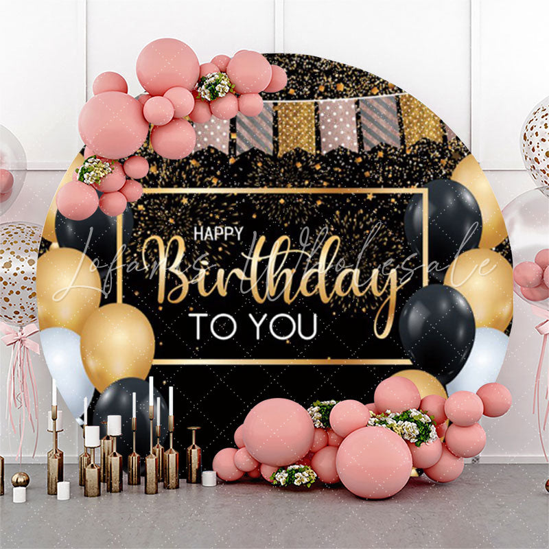 Lofaris Balloon Flag Glitter Happy Birthday Round Backdrop