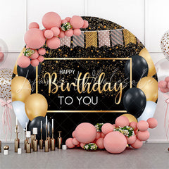 Lofaris Balloon Flag Glitter Happy Birthday Round Backdrop