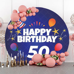 Lofaris Balloon Gold Stars Blue Round 50th Birthday Backdrop