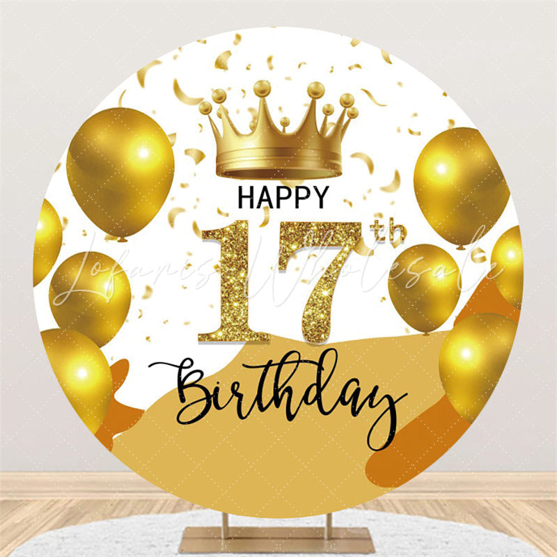 Lofaris Balloon Golden Theme Happy Birthday Round Backdrop