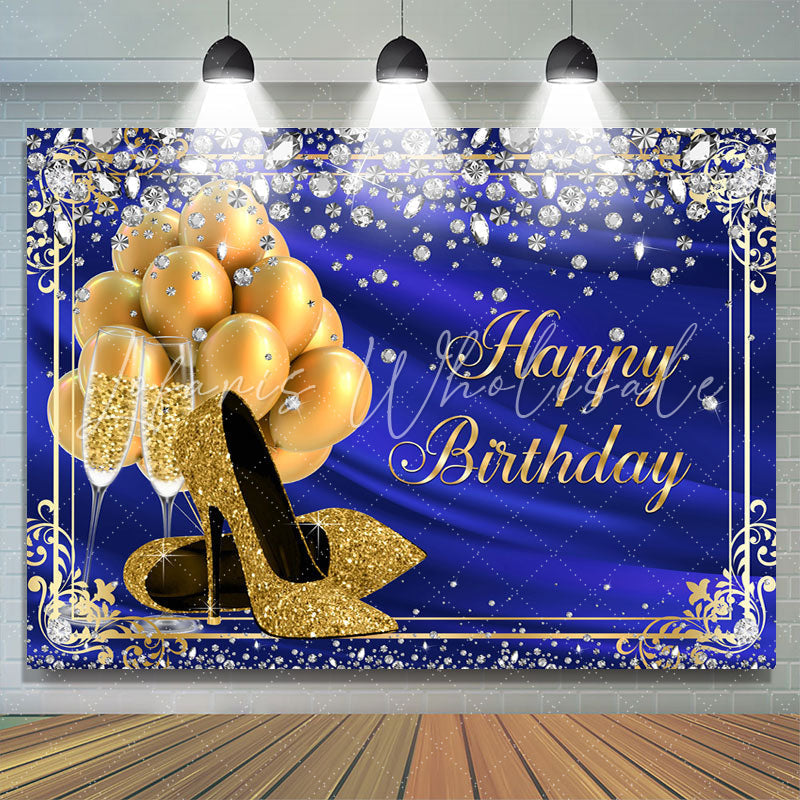 Lofaris Balloon Heels Diamond Royal Blue Happy Birthday Backdrop for Women