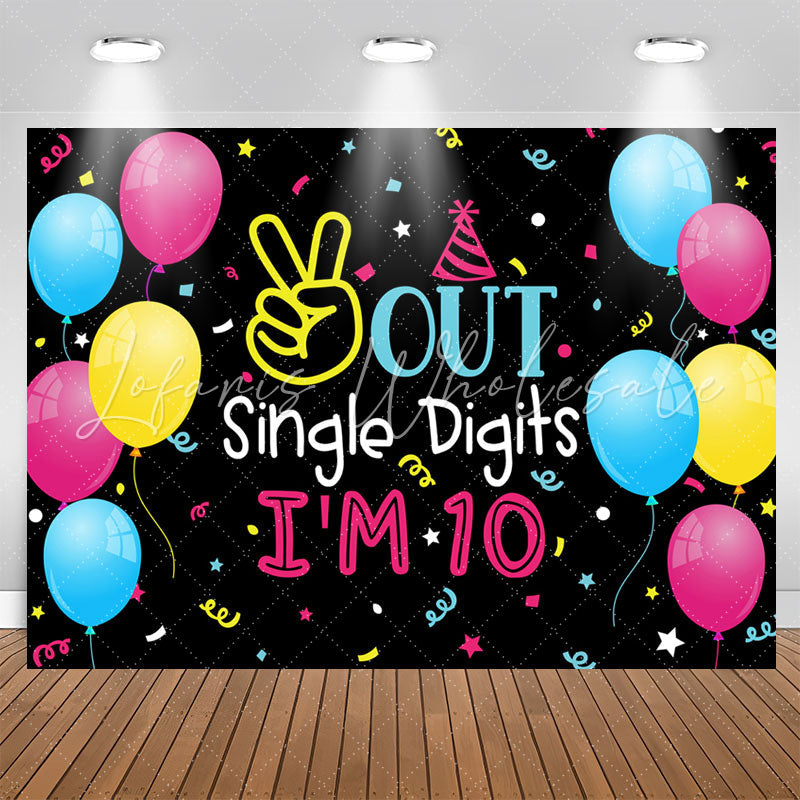 Lofaris Balloons Out Single Digits 10th Birthday Backdrop