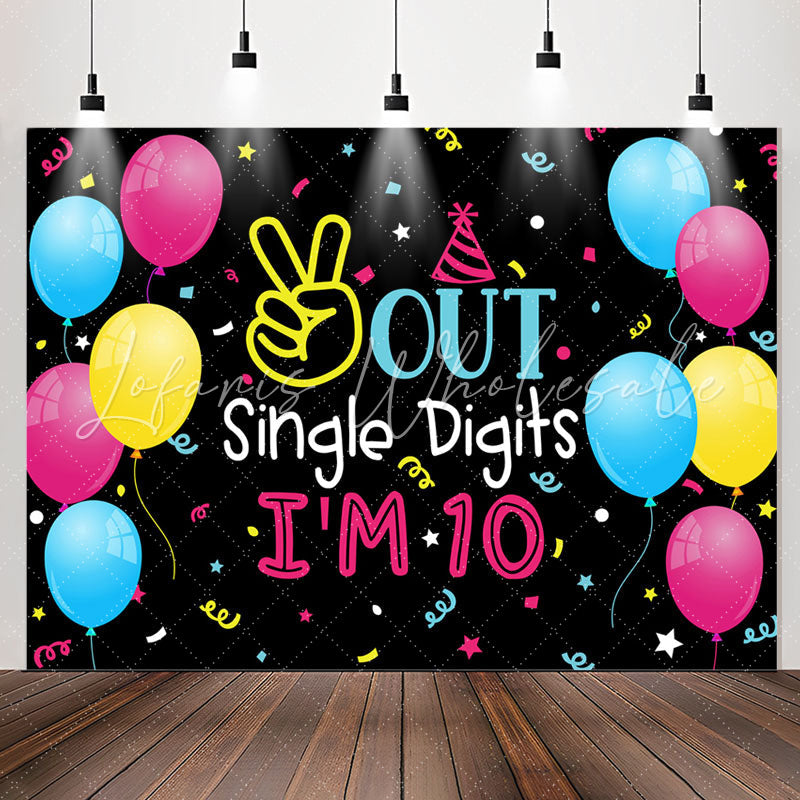 Lofaris Balloons Out Single Digits 10th Birthday Backdrop
