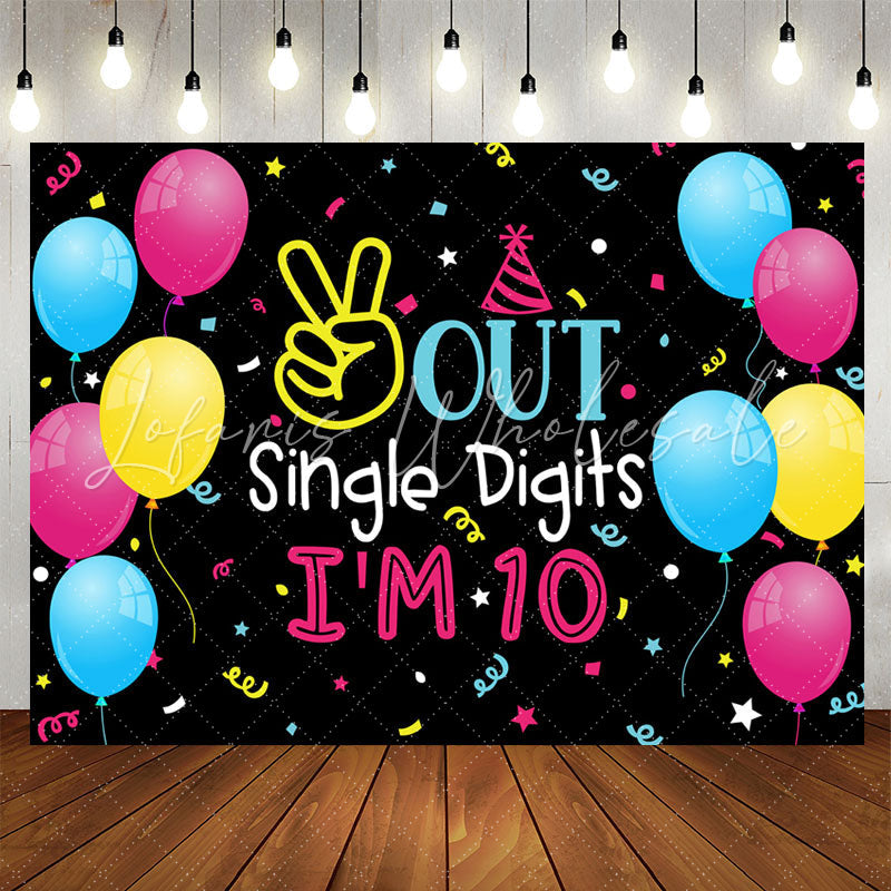 Lofaris Balloons Out Single Digits 10th Birthday Backdrop