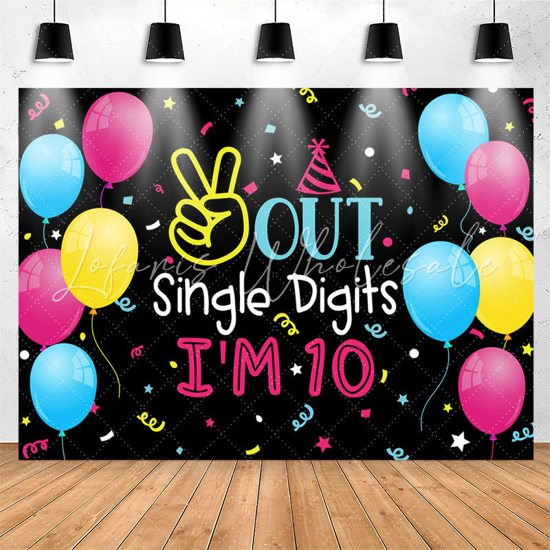 Lofaris Balloons Out Single Digits 10th Birthday Backdrop