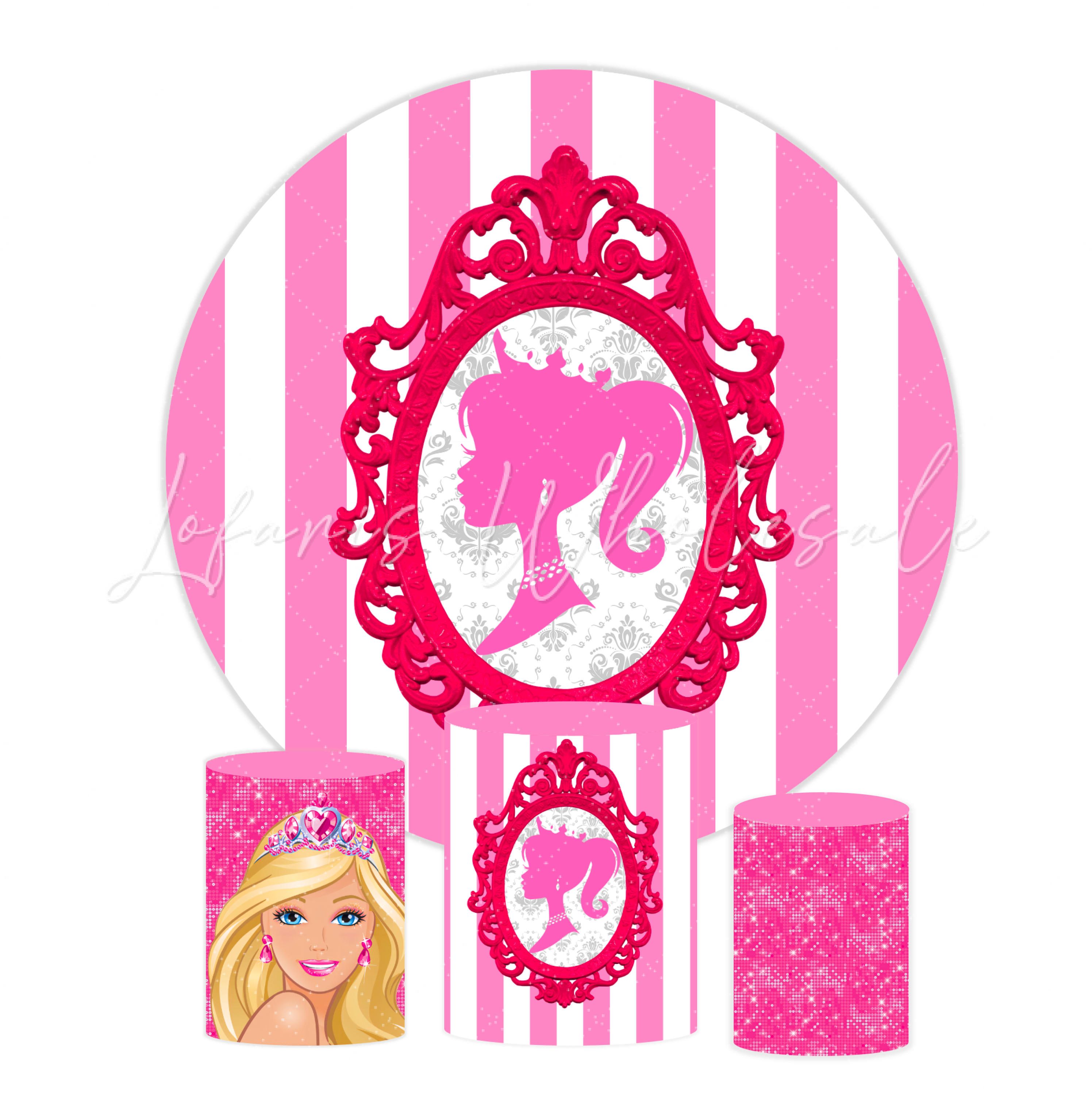 Barbie Girl Birthday Party Round Backdrop Cover Plinth Cylinder Pedestal Cloth Cover