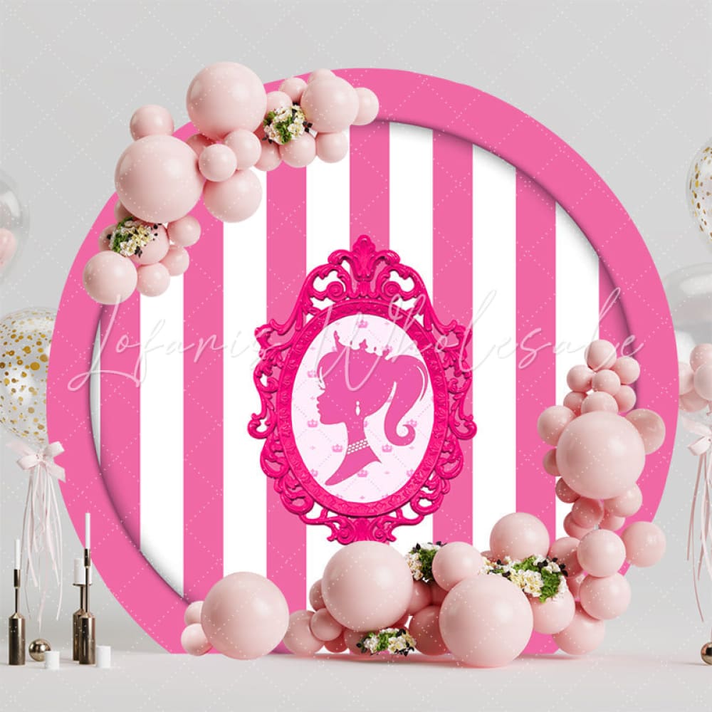 Barbie Magical Mirror Pink Stripe Round Birthday Backdrop For Girls