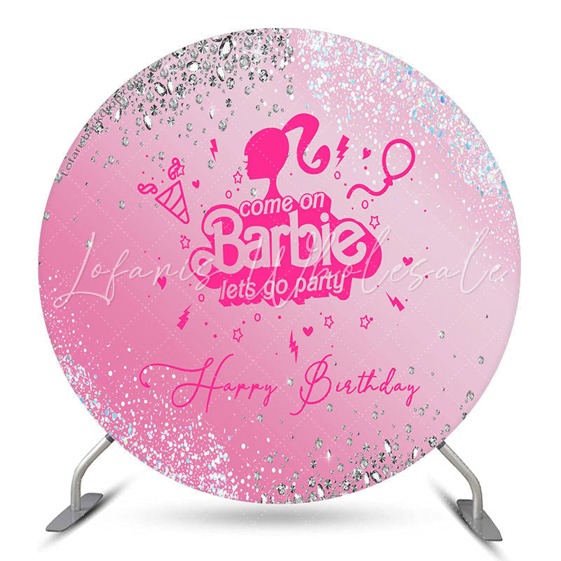 Lofaris Barbie Party Glitter Pink Round Birthday Backdrop